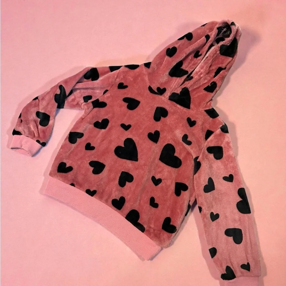 Cozy Kids Heart Print Matching Set - Pink and Black